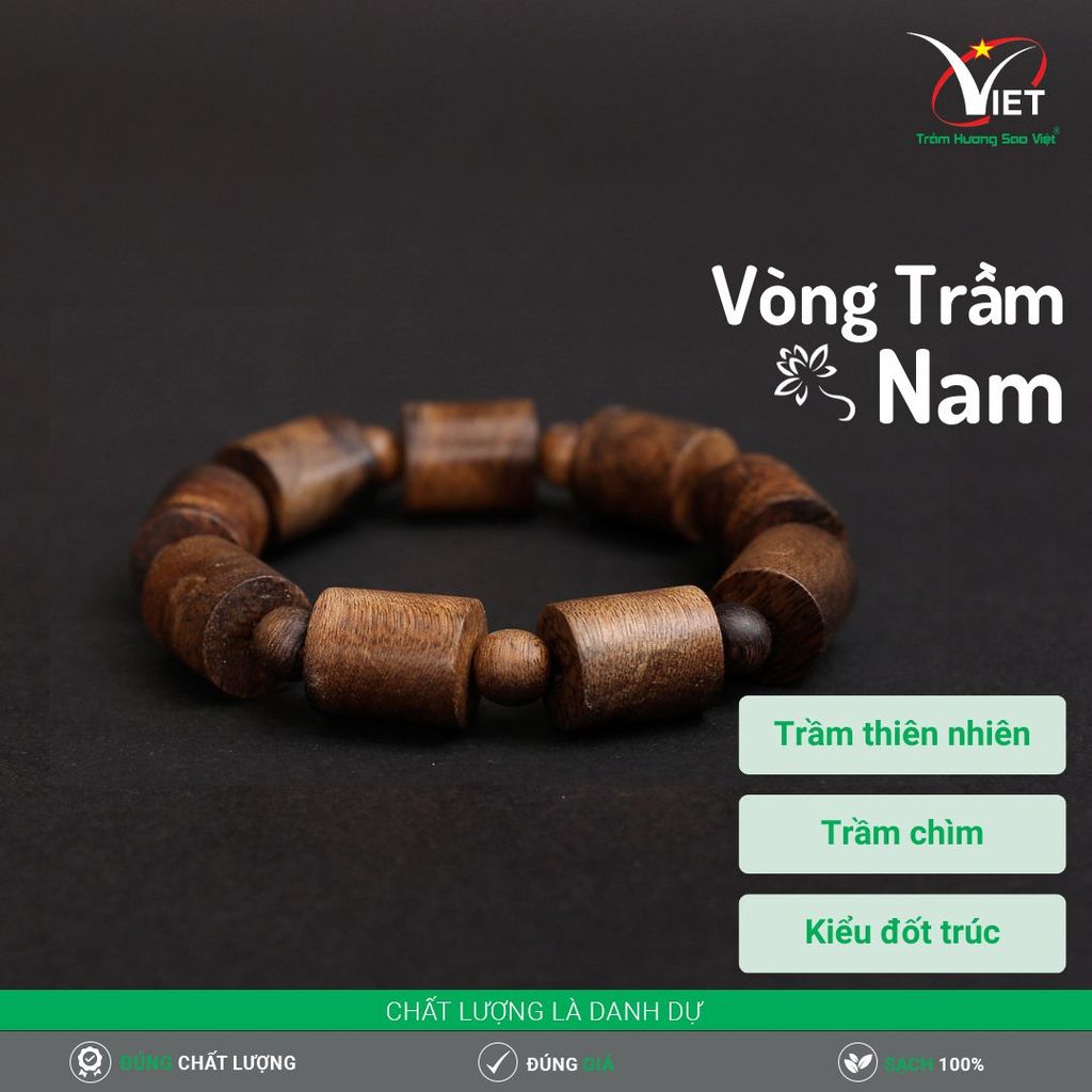 Vòng Tay Trầm Hương Nam - Trầm Chìm - Thiên Nhiên - Kiểu Đốt Trúc