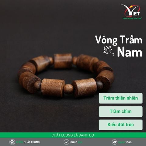 Vòng Tay Trầm Hương Nam - Trầm Chìm - Thiên Nhiên - Kiểu Đốt Trúc