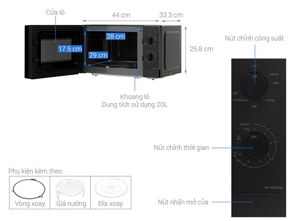 LÒ VI SÓNG Panasonic NN-GM22QBYUE 20 lít