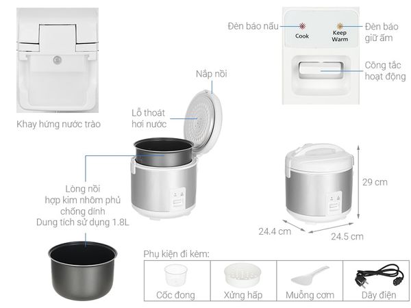 Nồi cơm nắp gài Panasonic 1.8 lít SR-MVN18LRAX
