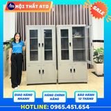  Tủ hồ sơ sắt 2 cánh kính có khóa - sơn dầu 