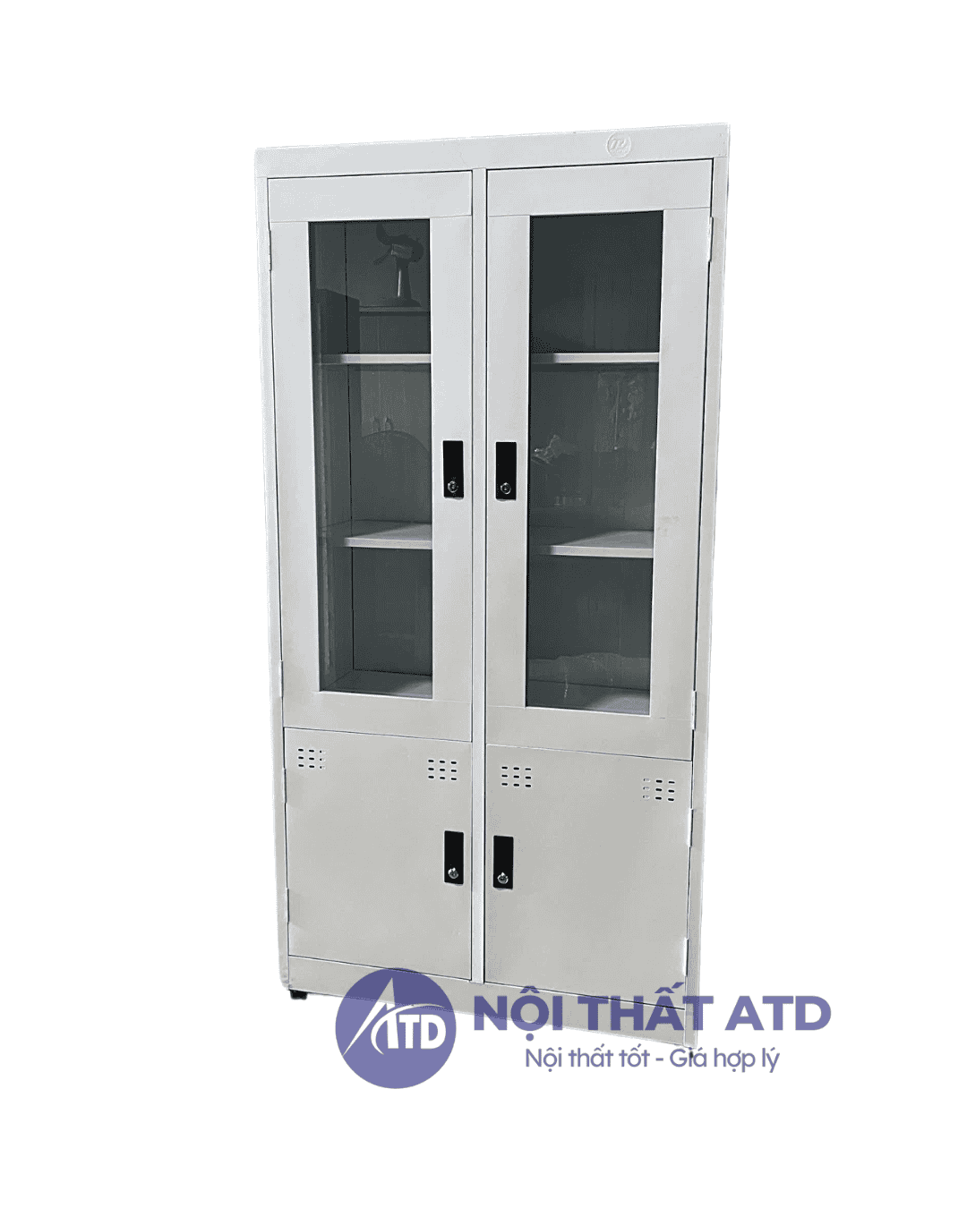  Tủ hồ sơ sắt 2 cánh kính có khóa - sơn dầu 