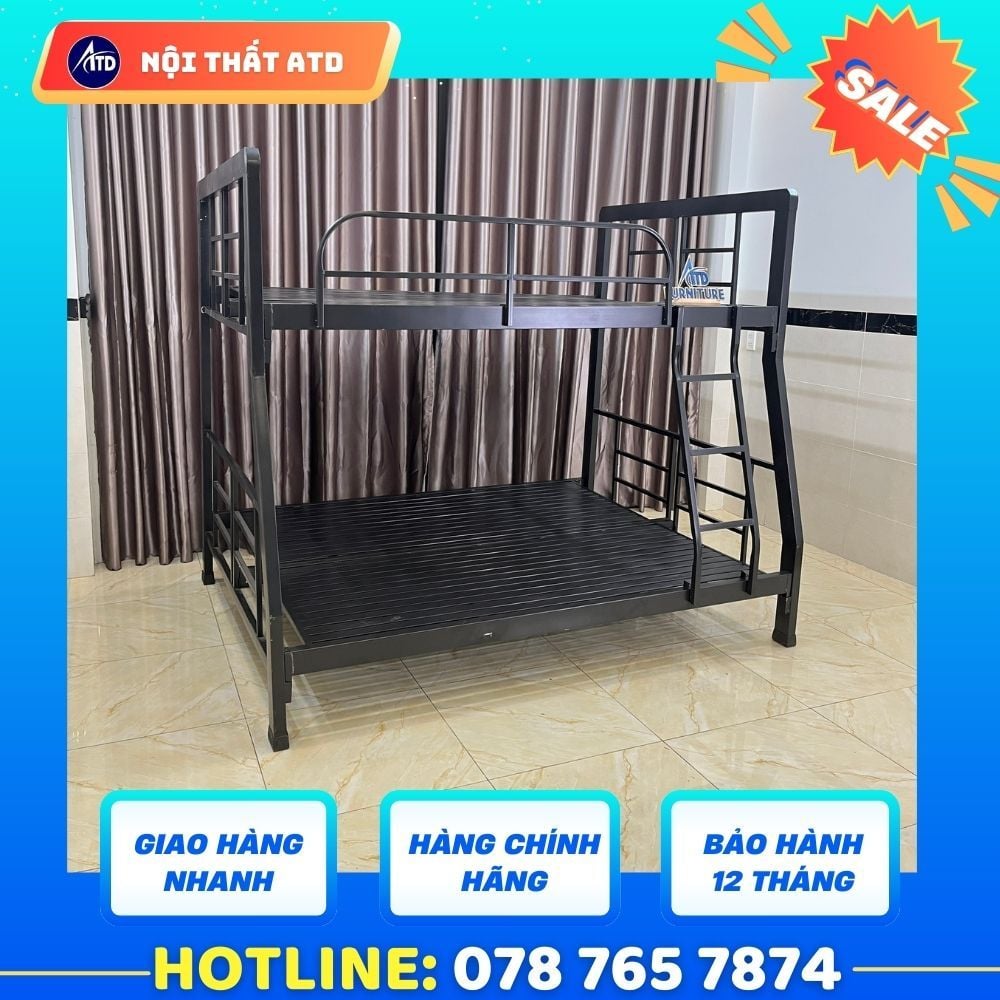  Giường Tầng Sắt Hộp 4x8 Chịu Lực Tốt - Kích Thước Trên 1m4 Dưới 1m6 Dài 2m 
