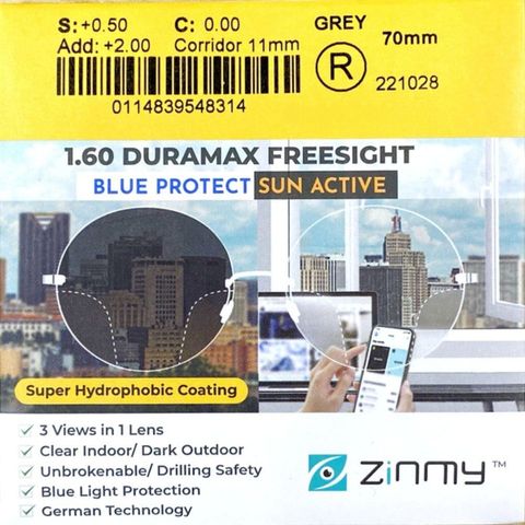 Đa Tròng Đổi Màu Zinmy Duramax Freesight Sun Active Grey 1.60