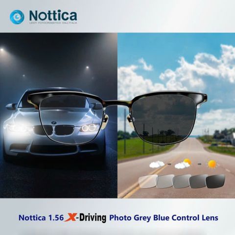 Tròng Đổi Màu Chống Chói Đèn Xe Nottica X5 Blue Control Driving 1.56