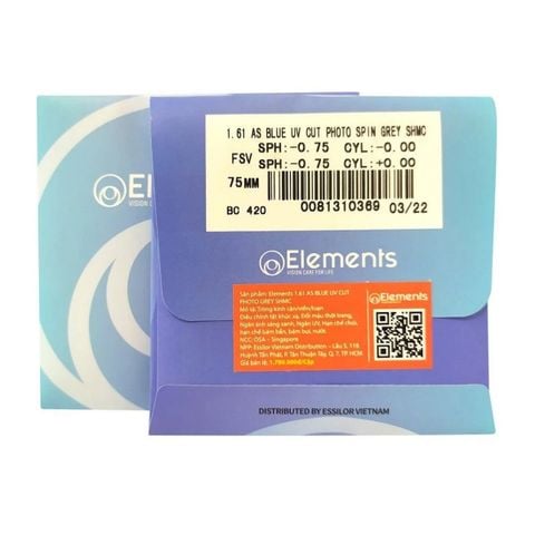 Tròng Đổi Màu Elements Blue UV Cut Photo Grey 1.61