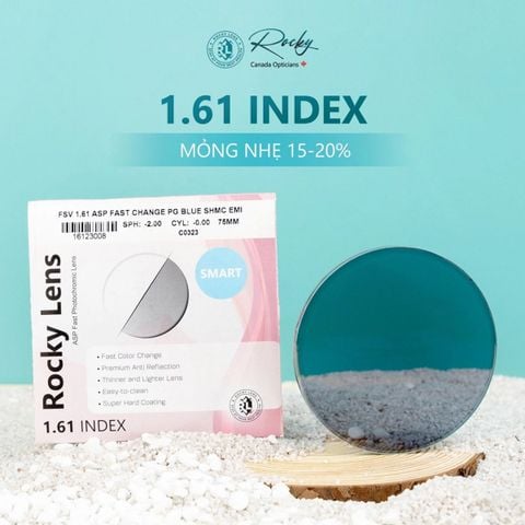 Tròng Đổi Màu Rocky Smart 1.61 Xám Khói