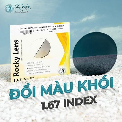 Tròng Đổi Màu Rocky Smart 1.67 Xám Khói