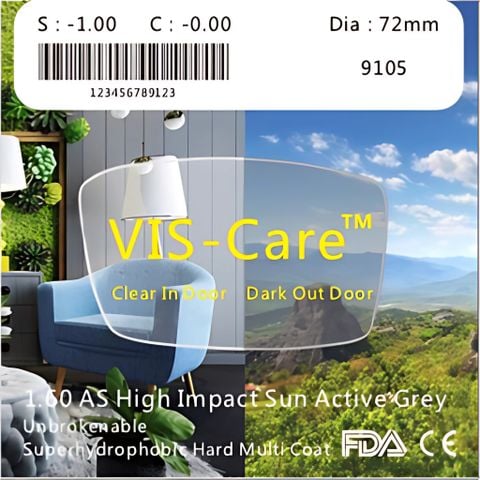 Tròng Đổi Màu Vis-Care HIGH IMPACT SUN ACTIVE GREY 1.60