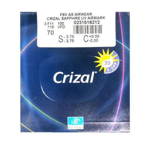 Tròng Kính Essilor Crizal Sapphire HR Blue UV Capture 1.67