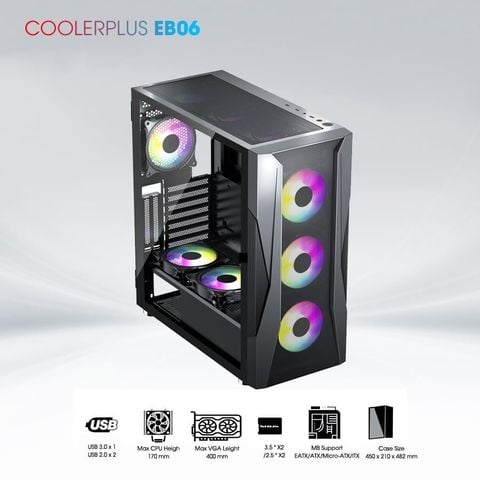 Thùng máy tính Gaming Coolerplus CPC EB06 - Màu Đen