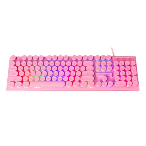 Bàn phím giả cơ T-Wolf T80 ( Màu Hồng, Phím tròn, Cổng USB, LED )