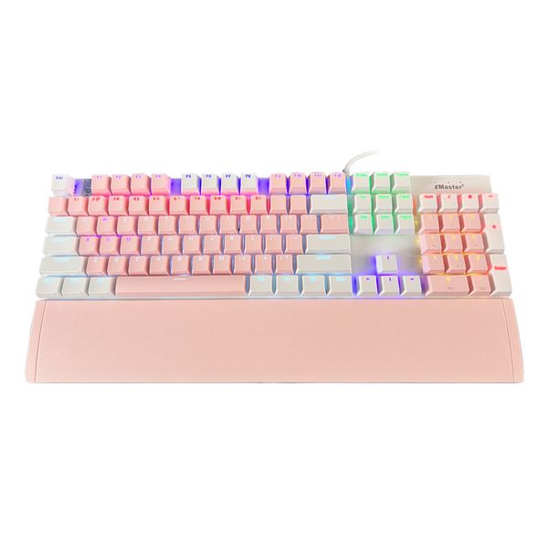 Bàn phím cơ Gaming EMASTER EKM700WP Hồng - Trắng (Full size 104 phím, Blue switch, kèm kê tay)