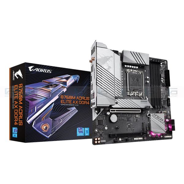 Bo mạch chủ Gigabyte B760M Aorus Elite AX DDR4 (M-ATX, Wifi+Bluetooth) - Full VAT
