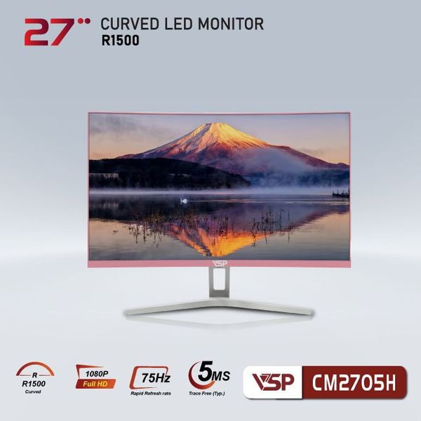 Màn hình cong VSP 27inch CM2705H - Hồng (Full-HD, 75Hz, VA)