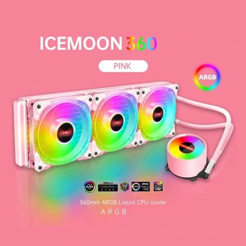 FAN TẢN NHIỆT NƯỚC COOLMOON ICEMOON 360 RGB HỒNG FAN KIM CƯƠNG