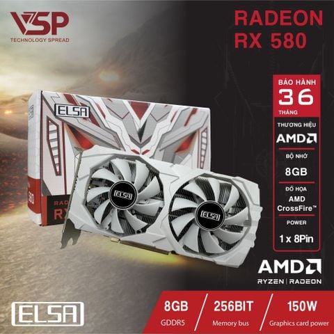 Card màn hình - VGA AMD Radeon ELSA RX580 8GB GDDR5 256Bit - Trắng