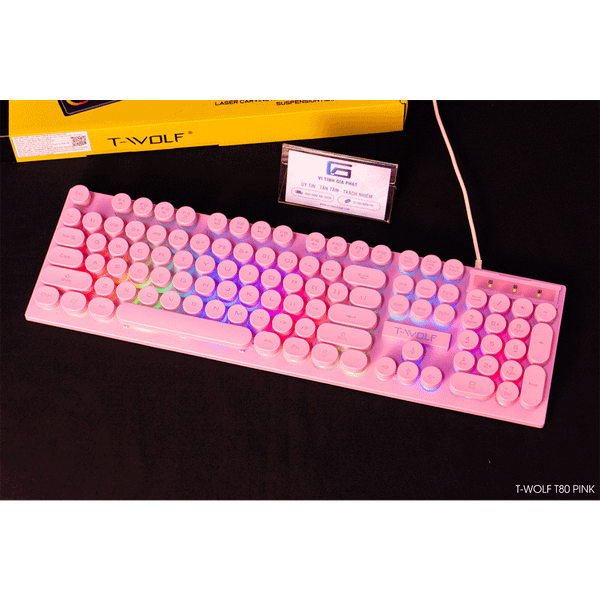 Bàn phím giả cơ T-Wolf T80 ( Màu Hồng, Phím tròn, Cổng USB, LED )