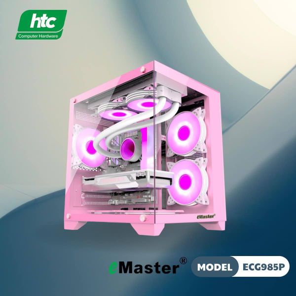 Thùng máy tính vỏ case bể cá Emaster ECG985 - Hồng (m-ATX) - Không kèm Fan