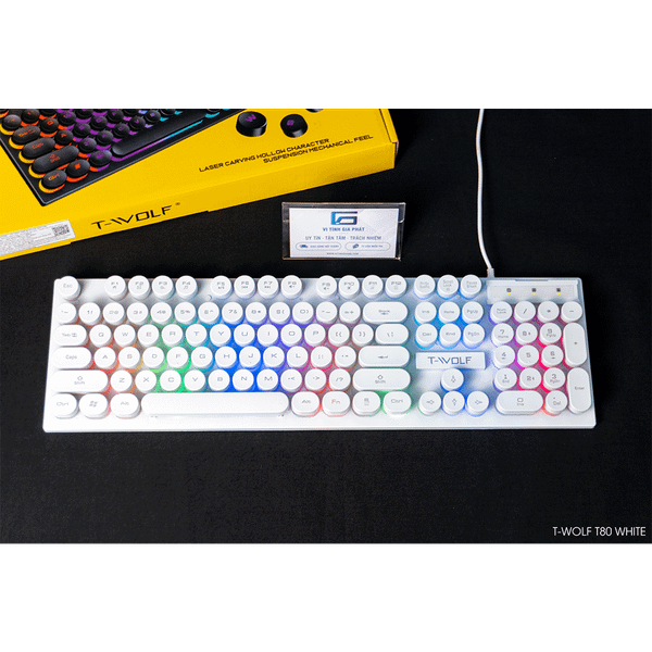 Bàn phím giả cơ T-Wolf T80 ( Màu Trắng, Phím tròn, Cổng USB, LED )