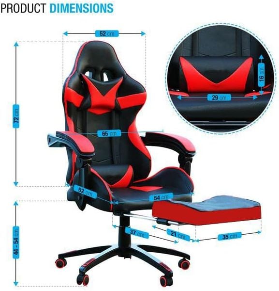 Ghế gaming có kê chân | Đỏ Đen, Xanh Đen, Trắng Đen, Full Đen