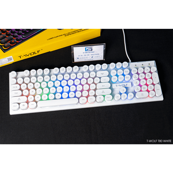 Bàn phím giả cơ T-Wolf T80 ( Màu Trắng, Phím tròn, Cổng USB, LED )