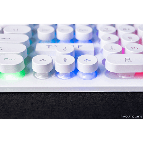 Bàn phím giả cơ T-Wolf T80 ( Màu Trắng, Phím tròn, Cổng USB, LED )