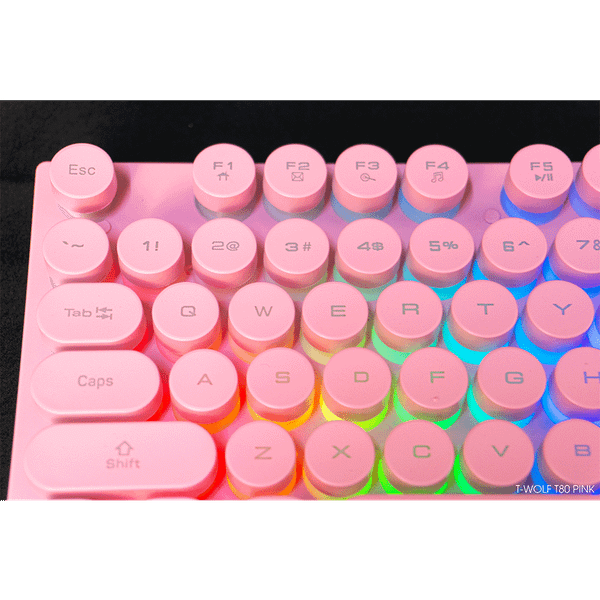 Bàn phím giả cơ T-Wolf T80 ( Màu Hồng, Phím tròn, Cổng USB, LED )