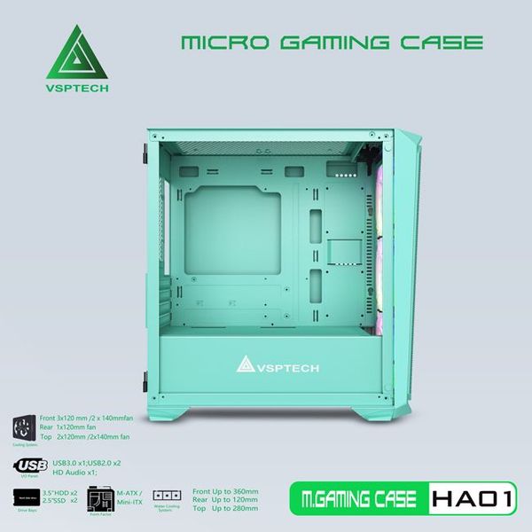 Thùng máy vỏ case máy tính VSP GAMING HA01 - Xanh