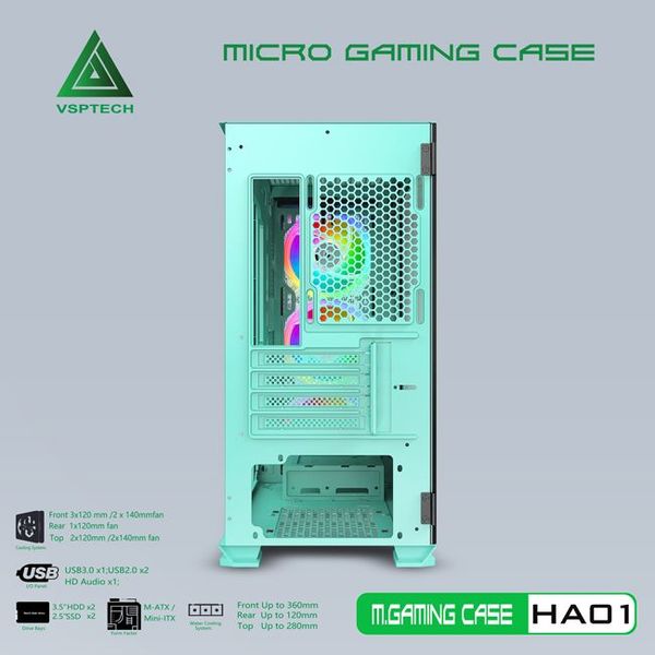 Thùng máy vỏ case máy tính VSP GAMING HA01 - Xanh