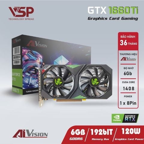 Card màn hình - VGA GeForce AiVision GTX 1660 Ti 6GB GDDR6 (192bit, DisplayPort, HDMI. DVI) New