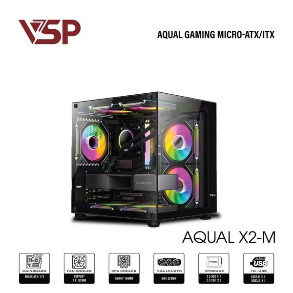 VỎ CASE MÁY TÍNH AQUAL X2-M BLACK - Đen