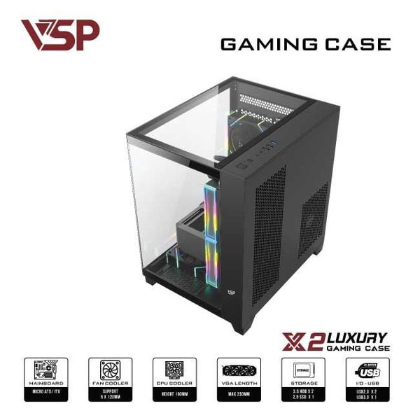 Thùng máy tính Case VSP X2 Luxury Black - Middle Tower - Màu Đen