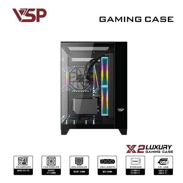 Thùng máy tính Case VSP X2 Luxury Black - Middle Tower - Màu Đen