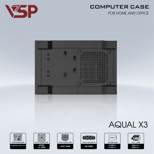 Thùng máy vỏ case máy tính VSP  AQUAL X3 - ĐEN