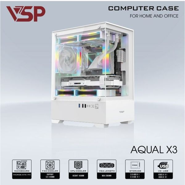 Thùng máy vỏ case máy tính VSP  AQUAL X3 - TRẮNG