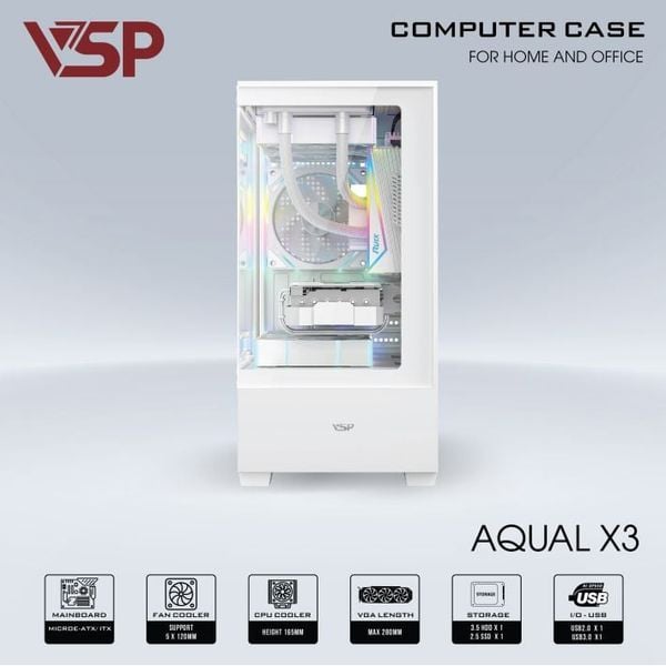 Thùng máy vỏ case máy tính VSP  AQUAL X3 - TRẮNG