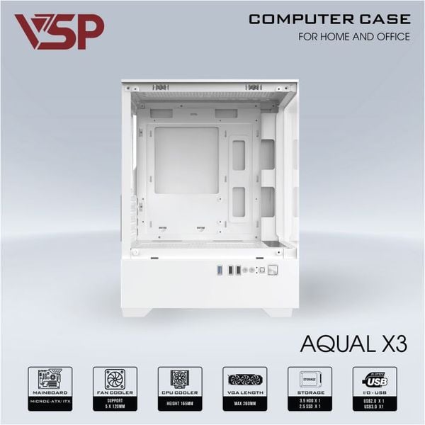 Thùng máy vỏ case máy tính VSP  AQUAL X3 - TRẮNG