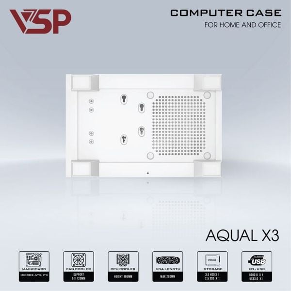 Thùng máy vỏ case máy tính VSP  AQUAL X3 - TRẮNG