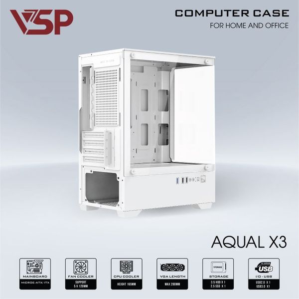 Thùng máy vỏ case máy tính VSP  AQUAL X3 - TRẮNG