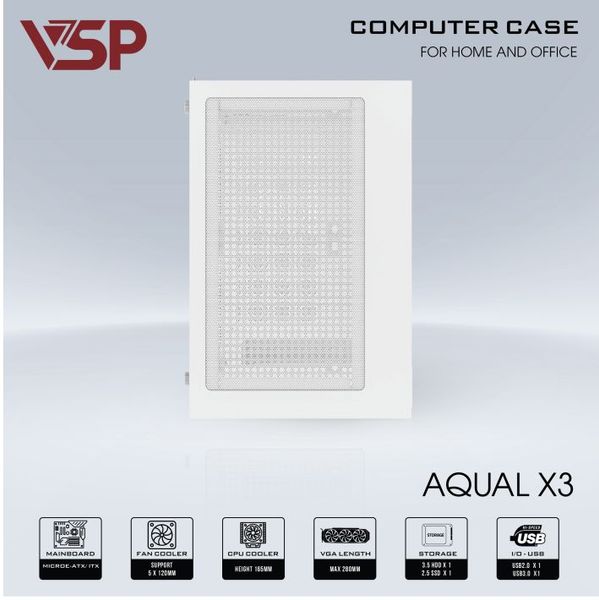 Thùng máy vỏ case máy tính VSP  AQUAL X3 - TRẮNG