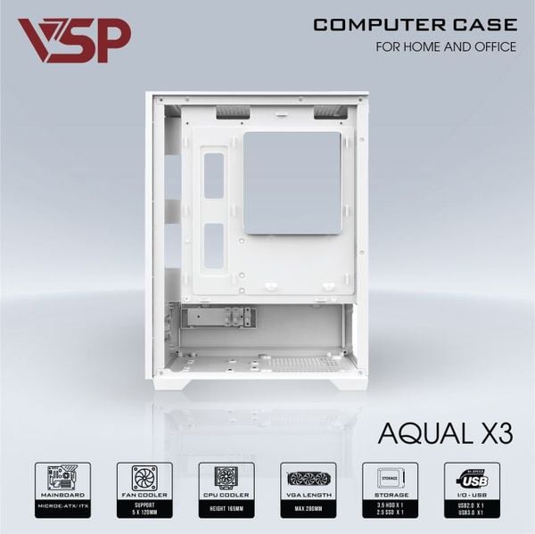 Thùng máy vỏ case máy tính VSP  AQUAL X3 - TRẮNG