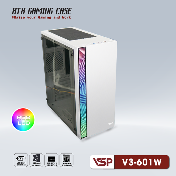 Thùng máy vỏ case máy tính VSP V3-601W - Trắng