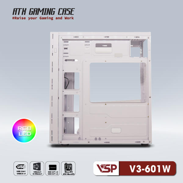 Thùng máy vỏ case máy tính VSP V3-601W - Trắng