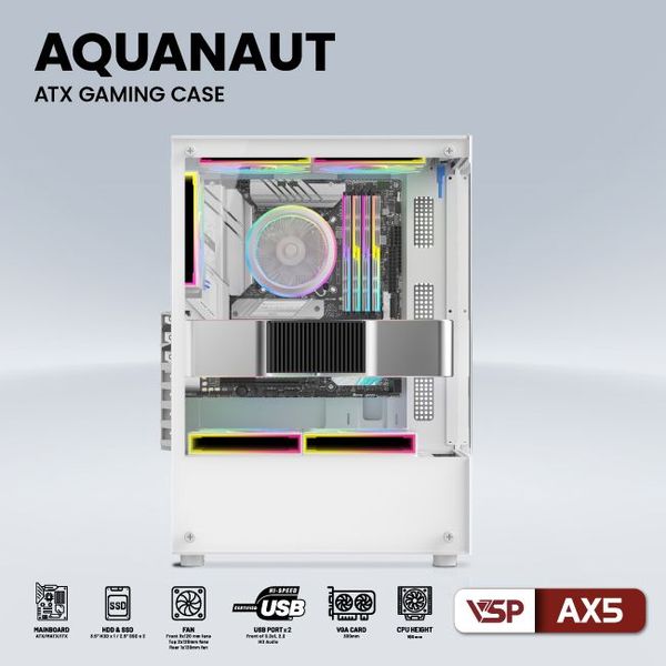 Thùng máy vỏ case máy tính VSP GAMING AQUANAUT AX5 - TRẮNG