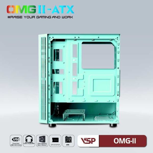 Thùng máy vỏ case máy tính VSP LED Gaming OMG-II ATX - Xanh