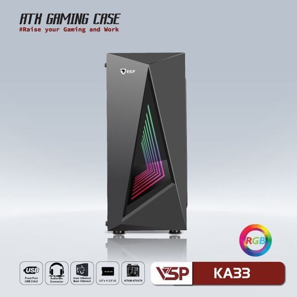 Thùng máy vỏ case máy tính VSP GAMING KA33 - Đen