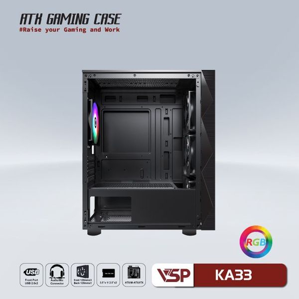 Thùng máy vỏ case máy tính VSP GAMING KA33 - Đen