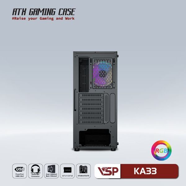 Thùng máy vỏ case máy tính VSP GAMING KA33 - Đen
