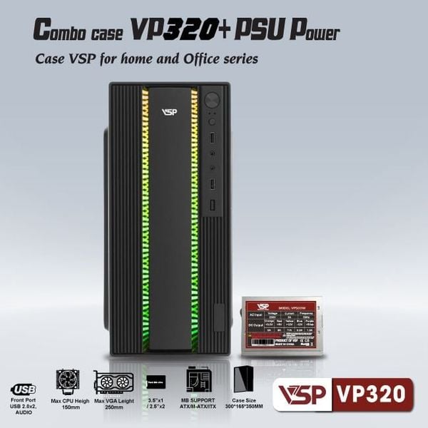Combo thùng máy vỏ case máy tính VSP + Nguồn 200W - VP320